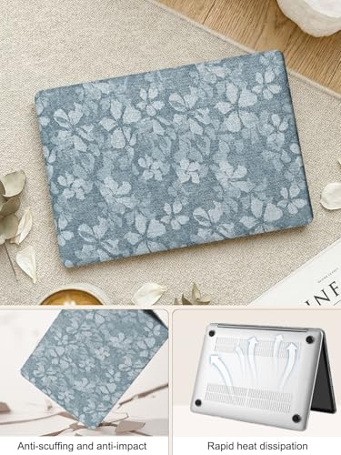 Voidborne Compatible with MacBook Neo 13 inch Case 2026 Release Model A3404&A18 Pro Chip,Blooming Floral Leather Plastic Hard Shell Protective Case for Neo 13 inch + Keyboard Cover,Blue Fabric Leaves - color: Blue Fabric Leaves