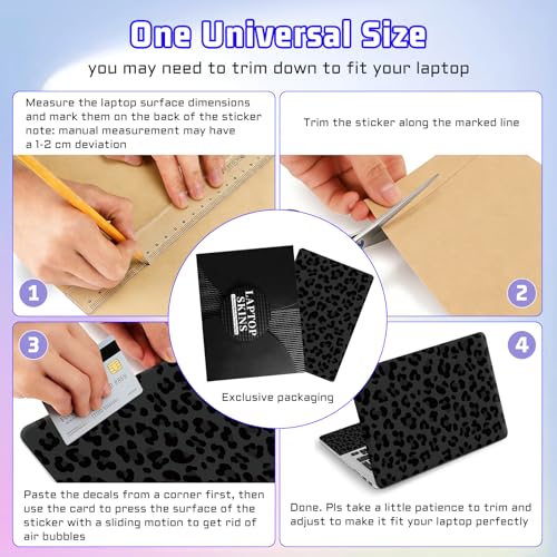 Universal Laptop Skin Sticker Decal, Compatible with MacBook HP Dell Lenovo 12"-15.6", Reusable Vinyl Notebook Cover 3PCS Set, High-Recognition Film-Black Leopard Panther Cheetah Print - color: Black Leopard Panther Cheetah Print