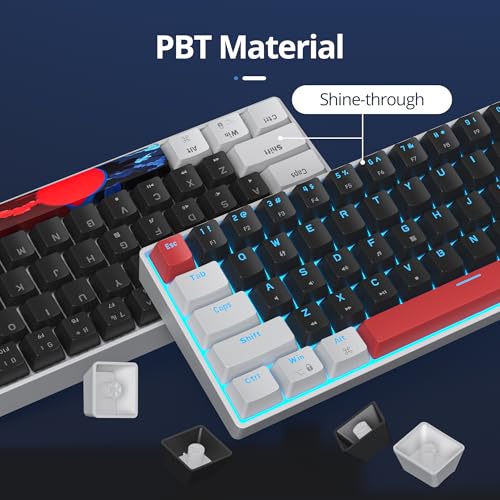 Portable 60% Mechanical Gaming Keyboard, 60 Percent Red Switch LED Backlit, 61 Keys Mini Black & White USB Wired Office Keyboard for Windows Mac Laptop PC - color: 61 White & Black/Red Switch