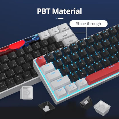 Portable 60% Mechanical Gaming Keyboard, 60 Percent Red Switch LED Backlit, 61 Keys Mini Black & White USB Wired Office Keyboard for Windows Mac Laptop PC - color: 61 White & Black/Red Switch