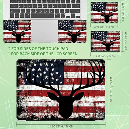 Laptop Skin Sticker Decal, Universal Protective Cover Fit 12 13 14 15.6 Inch Notebook, Reusable Water-Resistant Vinyl Decal w/ 2 Wrist Pads for Business Travel Office, Deer Flag - color: Deer Flag