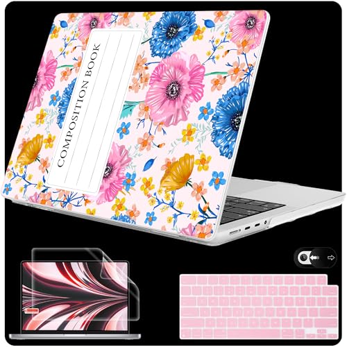 Mektron Case for M5 MacBook Pro 14 inch 2026 Model A3427 A3426 Fit 2025-2021 Model A3434 A3112 M4 A3112 A3401 A3185 M3 A2918 A2992 M2 A2779 M1 A2442 Cover, Composition Book Flower - color: Composition Book Flower