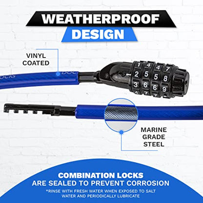 DocksLocks Coiled Security Cable Lock (5ft to 25ft) with Combination, 10ft | Weatherproof, Resettable Combination, Multi-Purpose, Anti-Theft Protection, 10mm Diameter, For Kayaks, Bikes, Scooters - size: 10ft