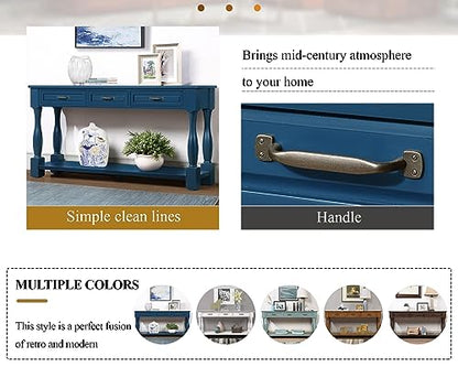 63.4"Solid Wood Console Table with Drawers,Sofa Table,Entryway Table | Navy Blue Console Table with 3 Drawers and Bottom Shelf;Solid Wood Narrow Sofa Table for Hallway,Foyer,Easy Assembled - color: Blue