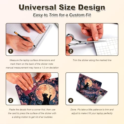 Universal Laptop Skin Sticker Decal 11-15.6 Inches, Cat Cherry Blossom | Reusable Vinyl Sticker for 12.1 13 13.3 14 15.4 Inches Notebook PC, Scratch Resistant Waterproof, Easy to Trim & Apply - color: Cat Cherry Blossom