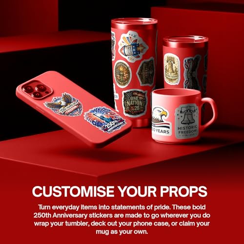 100 Pcs United States 250th Anniversary Stickers – 100 Unique Designs USA Vinyl Decals, Waterproof Stickers for Laptop, Water Bottle, Phone, Luggage, Scrapbook & Independence Day Celebration - color: 250th Anniversary Stickers, size: 100 Pcs