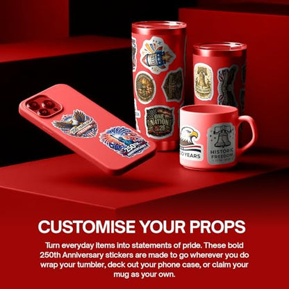 100 Pcs United States 250th Anniversary Stickers – 100 Unique Designs USA Vinyl Decals, Waterproof Stickers for Laptop, Water Bottle, Phone, Luggage, Scrapbook & Independence Day Celebration - color: 250th Anniversary Stickers, size: 100 Pcs