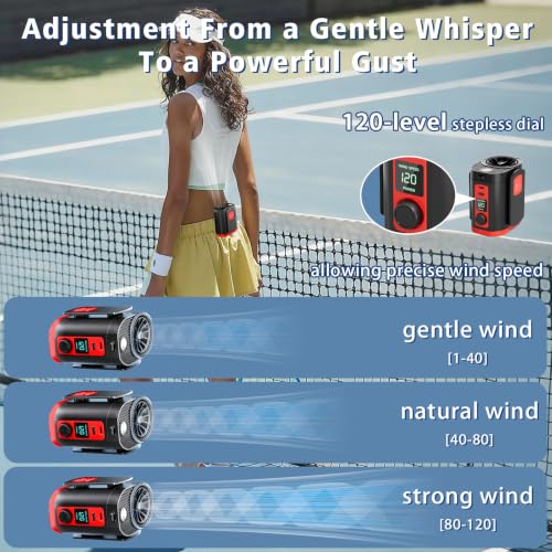 Portable Fan,120-Stepless Dial Waist Clip Fan Turbo Cooling,6000mAh Rechargeable Clip-On Personal Fan with LED flashlight,for Outdoor,Travel,Camping - color: Red