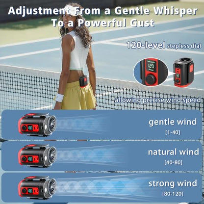 Portable Fan,120-Stepless Dial Waist Clip Fan Turbo Cooling,6000mAh Rechargeable Clip-On Personal Fan with LED flashlight,for Outdoor,Travel,Camping - color: Red