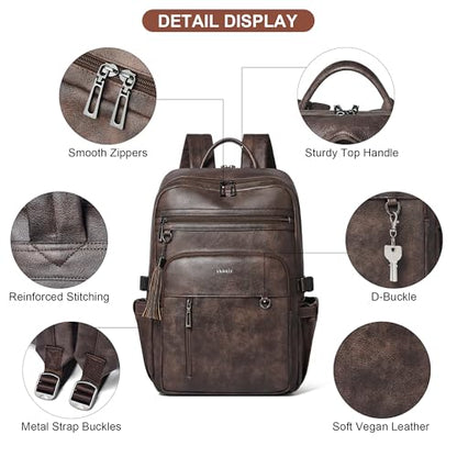 Shrrie Vegan Leather Laptop Backpack for Women,17 Inch Computer Backpack Purse for Work Business College Travel Teacher Nurse with Anti-theft Pocket & Giant Tumbler Holder Pocket,Chocolate - color: Chocolate