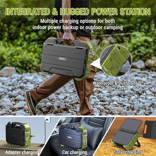 BROWEY Portable Power Station, 1000W (Peak 2000W) Solar Generator with Built-in Solar Panel, 614WH LiFePO4 Battery Pack, AC/DC/USB/PD Outputs, for Outdoor Camping, RV Travel, Emergency Preparedness - style: S1000 Green