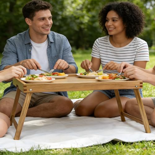 VaeFae Acacia Bed Table Tray, Wooden Breakfast Tray with Folding Legs, Bed Tray for Eating and Laptop, Eating Trays for Bedroom (Extra Large Size) - size: Extra Large