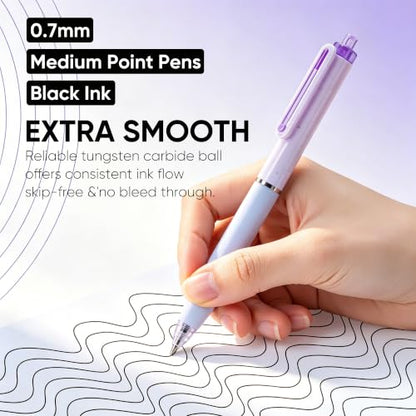 deli Gel Pens, 6 Pcs Retractable Pens Black Ink, 0.7mm Medium Point Pen | Silent Click, Smooth Writing with Aesthetic Gradient Color for Journaling Note Taking - size: 6 PCS