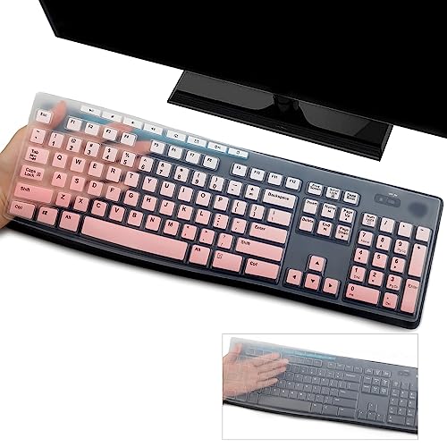 2Pcs Keyboard Cover Skin Protector Fit Logitech MK275 MK270 Wireless Keyboard, Logitech K200 K260 K270 MK200 MK260 Ultra Thin Desktop PC Silicone Keyboard Cover-OmbrePink+Clear - color: OmbrePink