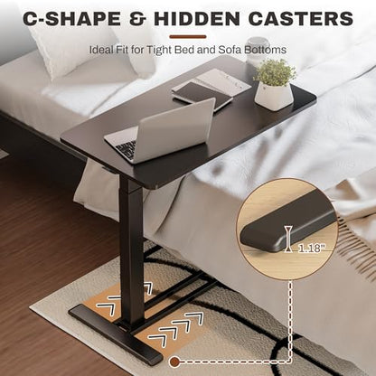 SANODESK 32''Pneumatic Adjustable Overbed Bedside Table with Hidden Casters | Medical Mobile Side End Table Laptop Computer Standing Desk Cart with Tray, Hospital and Home Use(31.5" W x 17.7" D,Black) - color: Black, size: Large