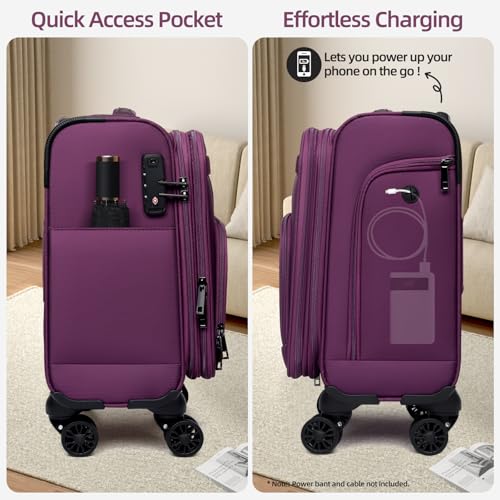Underseater Carry-On Luggage Airline Approved with Spinner Wheels, 16 Inch Luggage with TSA Lock, Overnight Rolling Softside Suitcases for Women,Purple - color: Purple, size: Underseat 16 inch