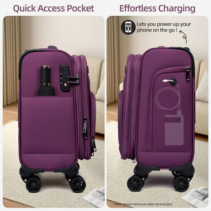 Underseater Carry-On Luggage Airline Approved with Spinner Wheels, 16 Inch Luggage with TSA Lock, Overnight Rolling Softside Suitcases for Women,Purple - color: Purple, size: Underseat 16 inch
