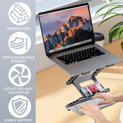 Laptop Riser,Ergonomic Laptop Stand,3-Tier Foldable Laptop Stand,Steel,Can Bear 4KG,Reading and Easy Carrying,for 10-17.3'' Inches Laptop