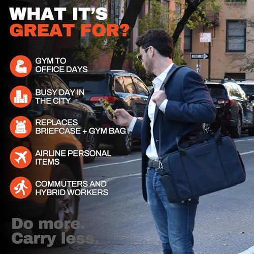 The FTL Lite Mens Gym to Office Bag - 17L Briefcase Gym Bag Hybrid with Shoe Compartment & 16" Laptop Sleeve - Executive Daily Carry & Overnight Duffel for Athletic Business Pros - Essex Blue - color: Essex Blue, style: Lite