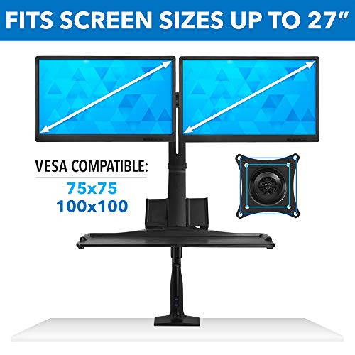 Mount-It! Dual Monitor Arm Desk Mount Sit-Stand Workstation with 2 USB 3.0 Ports, Height Adjustable 23.1–42.9”, Fits Two 17–27” Screens, 13.2 lbs Each, VESA 75x75 100x100, Clamp or Grommet
