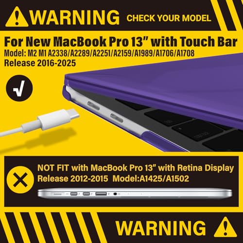 IBENZER Compatible with MacBook Pro 13 Inch Case M2 M1 2026 2025 2024 2023 2022 A2338 A2289 A2251 A2159 A1989 A1706 A1708, Hard Shell Case & Keyboard Cover for Mac Pro 13, Crystal Purple,T13CYPU+1 - color: Crystal Purple