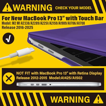 IBENZER Compatible with MacBook Pro 13 Inch Case M2 M1 2026 2025 2024 2023 2022 A2338 A2289 A2251 A2159 A1989 A1706 A1708, Hard Shell Case & Keyboard Cover for Mac Pro 13, Crystal Purple,T13CYPU+1 - color: Crystal Purple