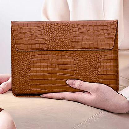 Brown Crocodile PU Leather Sleeve Universal Fit 13-13.6 Inch Laptops | Flip Case Design with Stand. Soft Plush Lining Prevents Scratches. Perfect for Business Travel & Commute. Fits MacBook & More - color: Brown