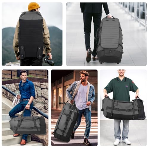 Rolling Duffle Bag with Wheels,86L 30”Carry on Luggage with Wheels,Folding Travel Bag,Duffle Backpack with Separate Shoe Compartment (Grey) - color: Grey