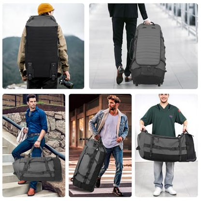 Rolling Duffle Bag with Wheels,86L 30”Carry on Luggage with Wheels,Folding Travel Bag,Duffle Backpack with Separate Shoe Compartment (Grey) - color: Grey