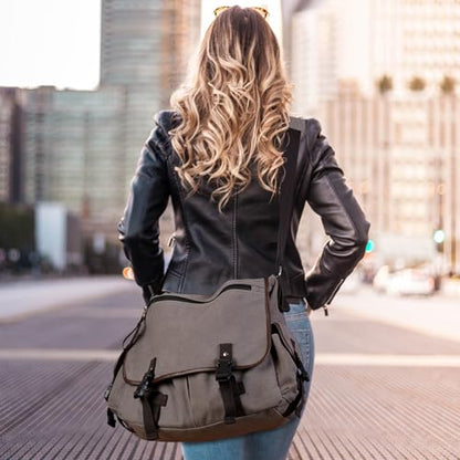 15.6 Inch Laptop Messenger Bag for Men Women, Canvas Computer Shoulder Bag, Work Briefcase for Business College Travel | Anti-theft Design - color: Grey