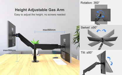 AEONS Dual Monitor Stand up to 32 inches Screen, Load-Bearing Max 22 lbs Each Gas Spring Pneumatic Arm, Adjustable Dual Monitor Mount, Max VESA 100x100mm, Black - style: Dual Gas Arm, Black