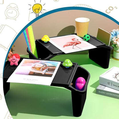 Leinuosen 6 Pcs Kids Lap Desk Tray with Storage Plastic Breakfast Laptop Trays with Side Pockets and Slot Portable Lap Bed Table for Writing Eating Game Classroom Snacks Boy Girl (Black) - color: Black