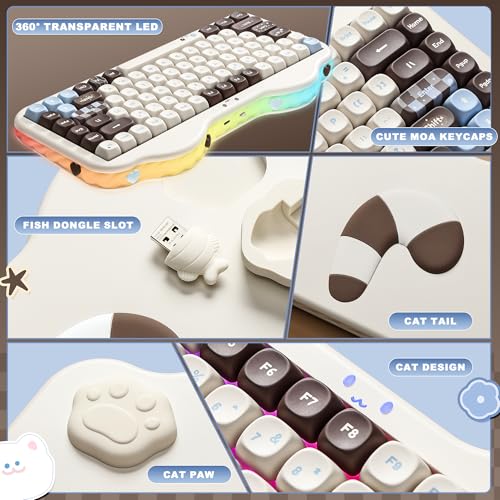 YUNZII C75 Cute 75% Wireless Mechanical Keyboard (Choco, Milk V2 Switch) | Creamy Cake Keyboard, BT5.0/2.4G/USB-C, Hot-Swap, NKRO, PBT MOA Keycaps,5500mAh RGB Gasket Mount for Mac/Win/Gaming/Office - color: Choco, size: Milk V2 Switch