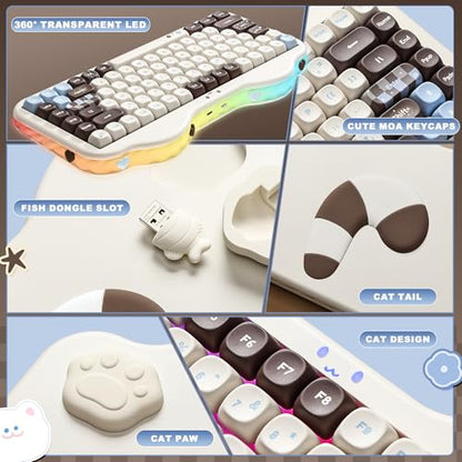 YUNZII C75 Cute 75% Wireless Mechanical Keyboard (Choco, Milk V2 Switch) | Creamy Cake Keyboard, BT5.0/2.4G/USB-C, Hot-Swap, NKRO, PBT MOA Keycaps,5500mAh RGB Gasket Mount for Mac/Win/Gaming/Office - color: Choco, size: Milk V2 Switch