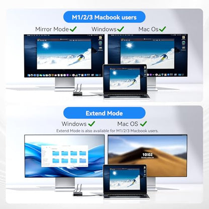 ACASIS USB C to Dual HDMI DisplayLink Adapter for Mac M1/M2/M3/M4/Windows | USB C DisplayLink Docking Station with 2HDMI 4K@60Hz, 3USB-A Ports, 100W PD Charging ,USB A/C to Dual Monitor Adapter(Black) - color: Black
