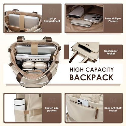 GOLF SUPAGS Convertible Laptop Backpack for Women Casual Daypack Notebook Tote Bag for Work College Travel Leisure (Apricot) - color: Apricot