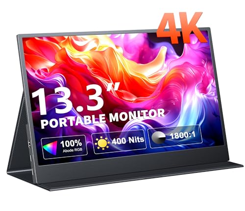 4K Portable Monitor, 13.3" UHD IPS Portable Laptop Screen, Second Screen Dual USB C HDMI Computer Gaming Display with Speakers, Travel Monitor for PC Phone PS4/5 Xbox Switch - size: A4--13.3-inch-4K