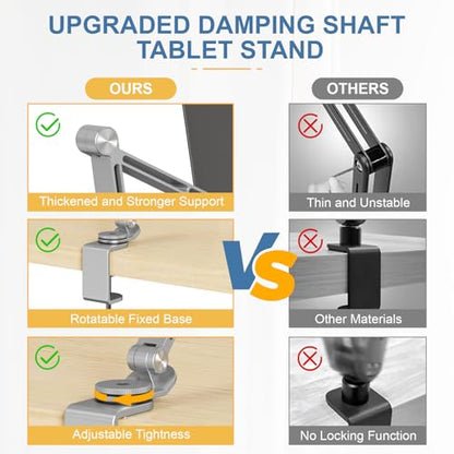 Houele Tablet Stand Holder for Desk iPad Stand Desk Mount, Silver | Adjustable Foldable Tablet iPad Arm Mount Phone Holder with 360°Rotate Base, Compatible with Tablets or Other 4-15.6" Device - color: Silver