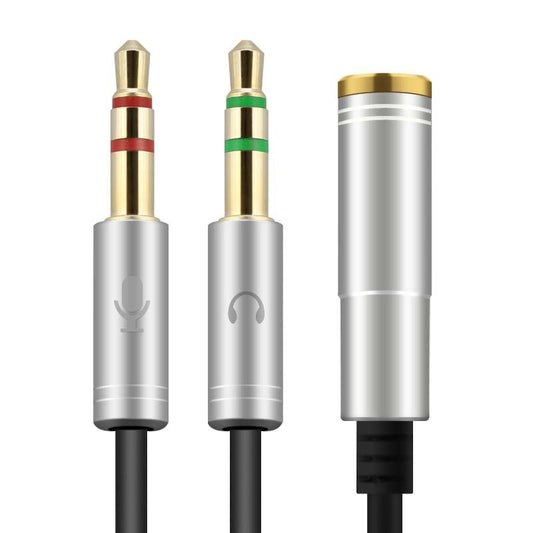 Headphone Splitter for Computer, 3.5mm Female to 2 Dual 3.5mm Male, Audio Splitter Cable, Earphones Microphone Port Cord, Headset to PC Adapter, 11.8inch, Silver - color: Silver