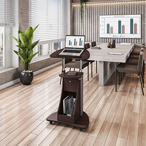 Techni Mobili Sit-to-Stand Rolling Adjustable Storage Medical Laptop Computer Cart, Chocolate, B005 | Adjustable height rolling laptop cart with storage, open shelf, wheels, sit‑to‑stand ideal for podium office medical use - color: Chocolate