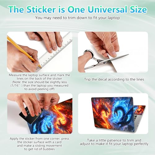 Laptop Skin Sticker Decal 12"-15.6" Universal Laptop/Notebook/Netbook Vinyl - Waterproof Scratch Resistant,Fits HP Dell Lenovo MacBook,2 Free Wrist Pads,Easy Apply & Remove,Fire Blue Dragon - color: Fire Blue Dragon
