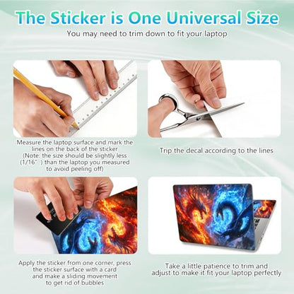 Laptop Skin Sticker Decal 12"-15.6" Universal Laptop/Notebook/Netbook Vinyl - Waterproof Scratch Resistant,Fits HP Dell Lenovo MacBook,2 Free Wrist Pads,Easy Apply & Remove,Fire Blue Dragon - color: Fire Blue Dragon