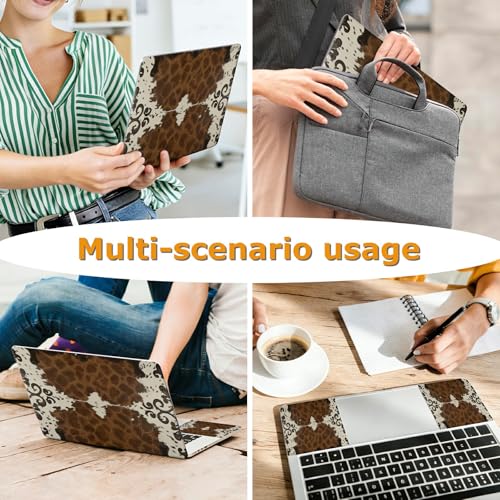 Universal Laptop Skin Sticker with 2 Wrist Pad Decals, 3-Piece Removable Vinyl Laptop Cover, Western Cow Print Waterproof Anti-Scratch, Easy-Trim Fit for 13.3" 14" 15.6" Laptops - color: Western Cow Print