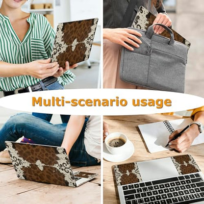 Universal Laptop Skin Sticker with 2 Wrist Pad Decals, 3-Piece Removable Vinyl Laptop Cover, Western Cow Print Waterproof Anti-Scratch, Easy-Trim Fit for 13.3" 14" 15.6" Laptops - color: Western Cow Print