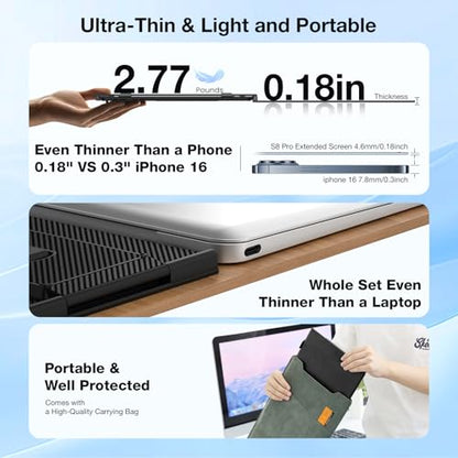 Laptop Screen Extender, Ultra-Thin 15.6" FHD 1200P 16:10 Portable Monitor for Laptop, Lightweight Travel Monitor Extender Plug & Play for 14.2"-17.3" Laptops, Compatible with Wins/Mac/Android/Chrome - size: 15.3"-T