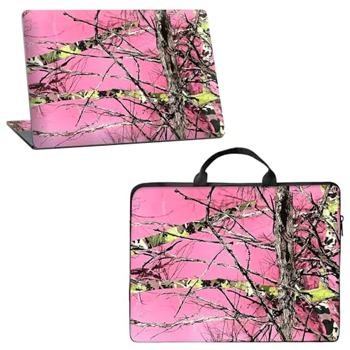 12 inch Laptop Sleeve with Laptop Skin Sticker Combo – Waterproof Slim Laptop Case with Premium Zipper, Portable Notebook Bag for MacBook & Tablet Devices, Pink Camo Tree - color: Pink Camo Tree, size: 12 inch