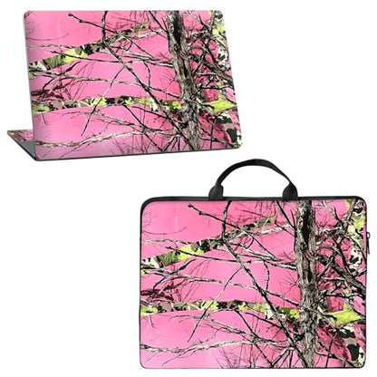 10 inch Laptop Sleeve with Laptop Skin Sticker Set – Slim Protective Case with Smooth Zipper, Lightweight Tablet & Notebook Sleeve for Travel & Daily Carry, Pink Camo Tree - color: Pink Camo Tree, size: 10 inch
