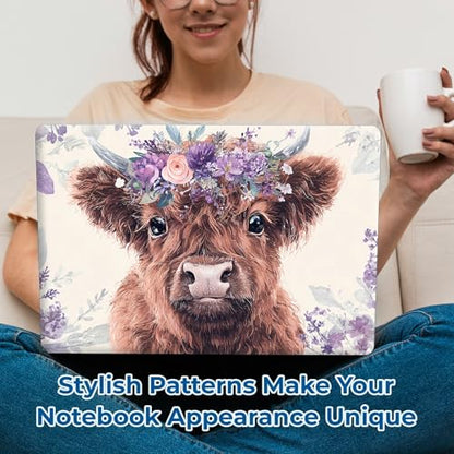 Reusable Universal Laptop Skin Sticker, Cut to Fit for 11.6–15.6 Inch Laptops, Waterproof Protective Film, No-Residue - Purple Floral Cow - color: Purple Floral Cow
