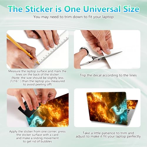 Laptop Skin Sticker Decal 12"-15.6" Universal Laptop/Notebook/Netbook Vinyl - Waterproof Scratch Resistant,Fits HP Dell Lenovo MacBook,2 Free Wrist Pads,Easy Apply & Remove,Blue Fire Dragon - color: Blue Fire Dragon