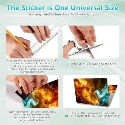 Laptop Skin Sticker Decal 12"-15.6" Universal Laptop/Notebook/Netbook Vinyl - Waterproof Scratch Resistant,Fits HP Dell Lenovo MacBook,2 Free Wrist Pads,Easy Apply & Remove,Blue Fire Dragon - color: Blue Fire Dragon